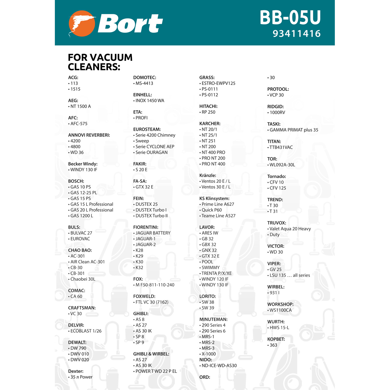 Комплект мешков пылесборных для пылесоса Bort BB-05U (93411416) - фото 3