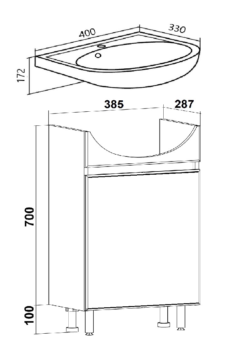 Тумба Runo Лада 40 белая под умывальник 00-00001179 (Mango 40) (00-00001194) - фото 5
