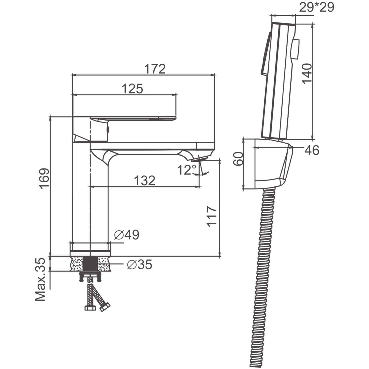 Смеситель для раковины BELZ с гигиенической лейкой черный (B12713-7) - фото 2