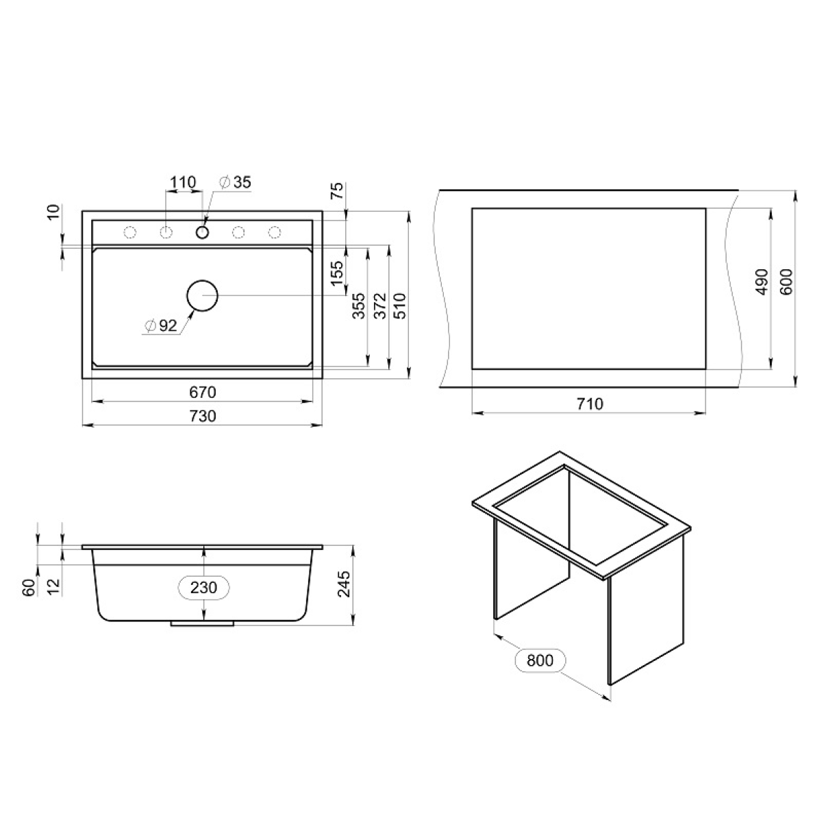 Кухонная мойка GRANULA кварц (7301i, ШВАРЦ) - фото 4