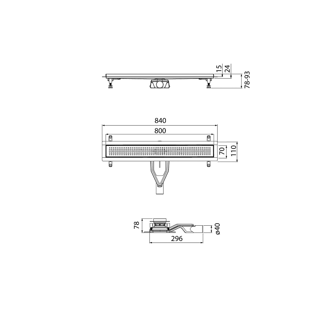 Лоток душевой, сифон 360, комбинированный затвор, перфорированная решетка, 800мм, черный, IDDIS, 975B8BL20DZ - фото 5