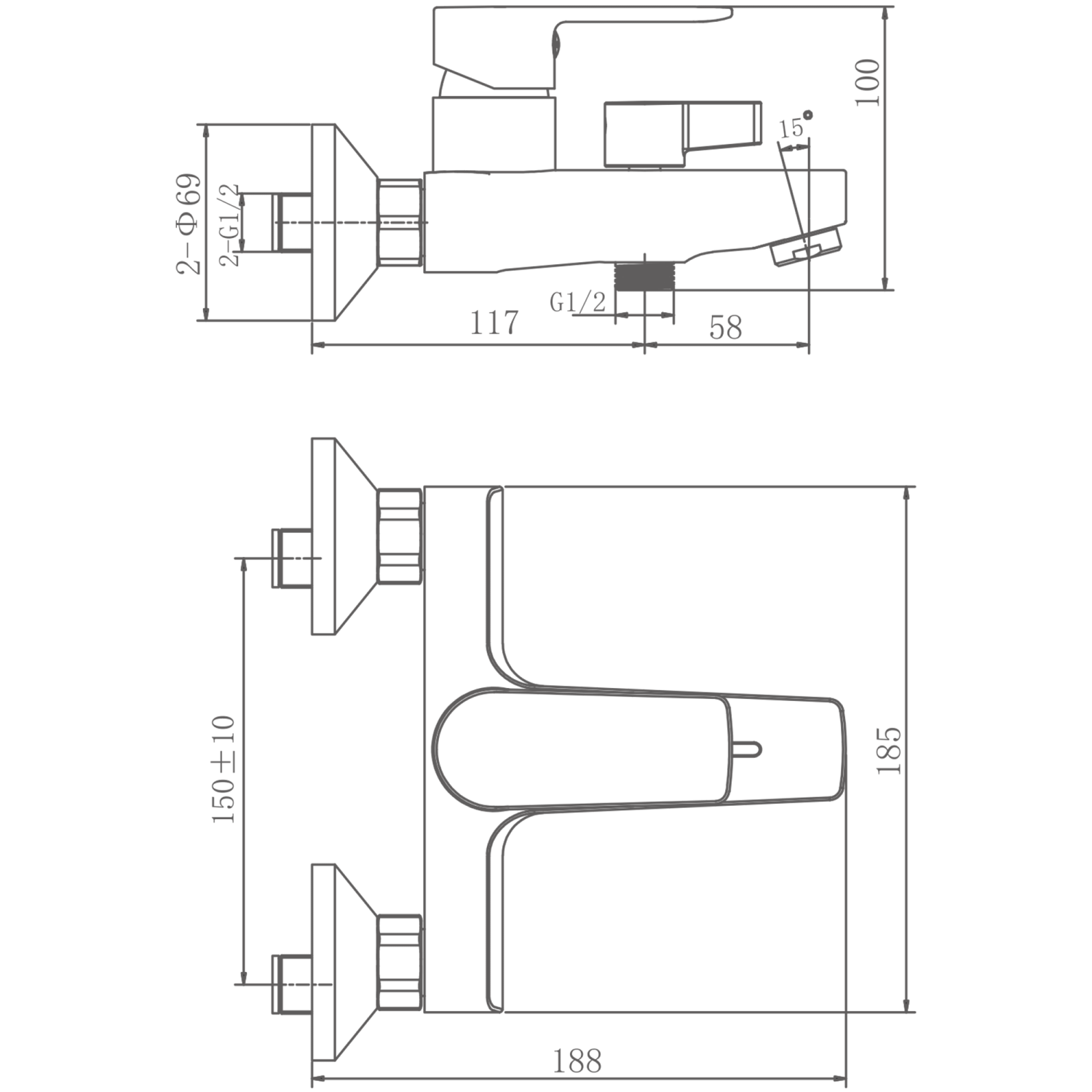 Смеситель для ванны HAIBA цвет: хром (HB60719) - фото 3