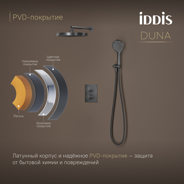 Душевая система IDDIS Duna с тропическим и ручным душем, с термостатом, графит матовый (DUNGM0Ti67) Душевая система IDDIS Duna с тропическим и ручным душем, с термостатом, графит матовый (DUNGM0Ti67) - фото 7
