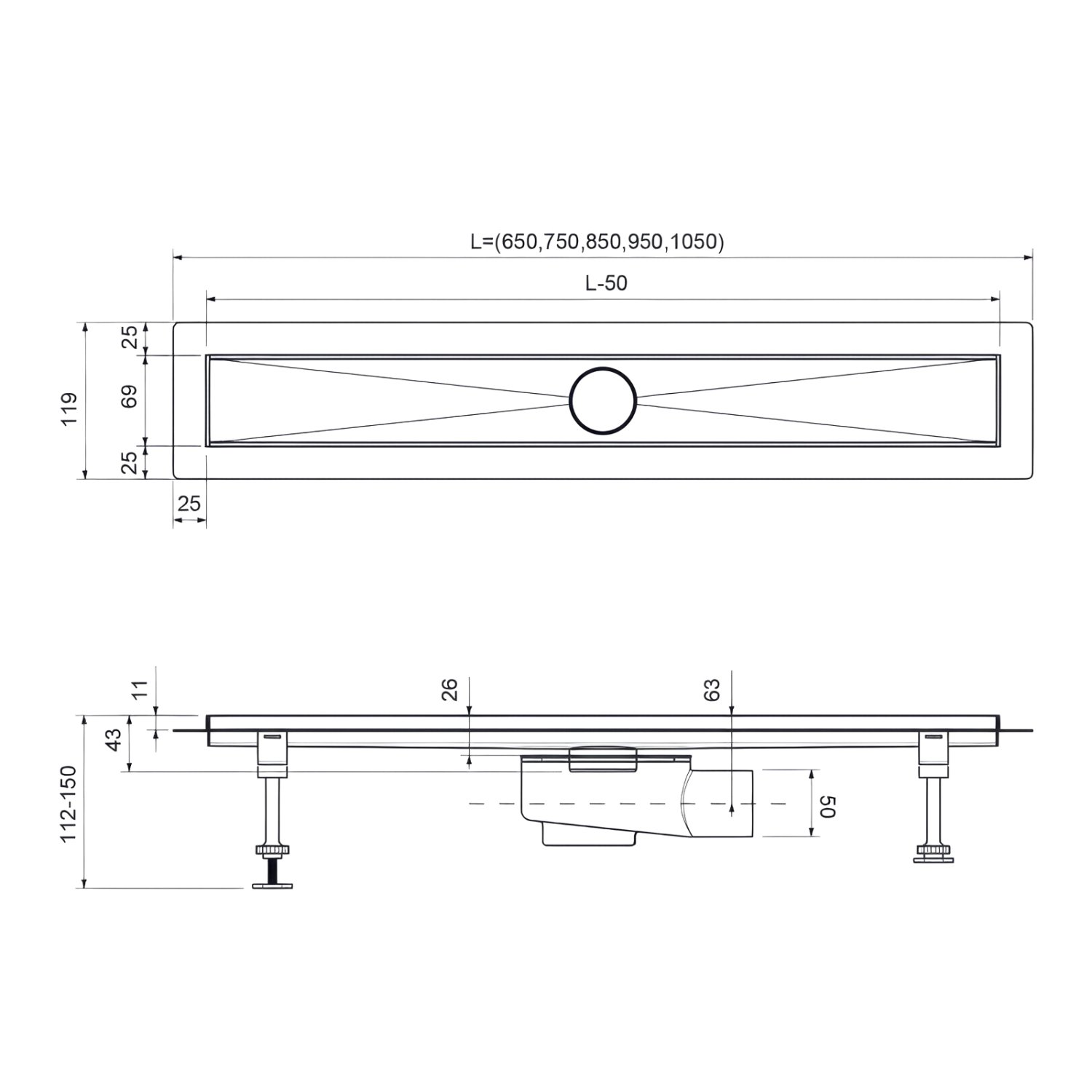 Душевой лоток TIMO Drain System 700 с двусторонней панелью "plate" под плитку, Сатин (DS230207/01) - фото 3