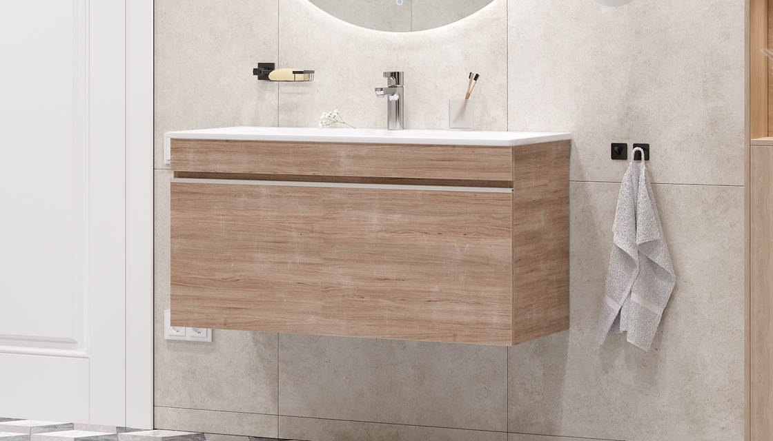 Тумба подвесная Velvex Pulsus 100 дуб сонома под раковину rkPUL.100-81 (Pulsus) (tp.PUL.PUL.100.1Y дуб сонома) - фото 3