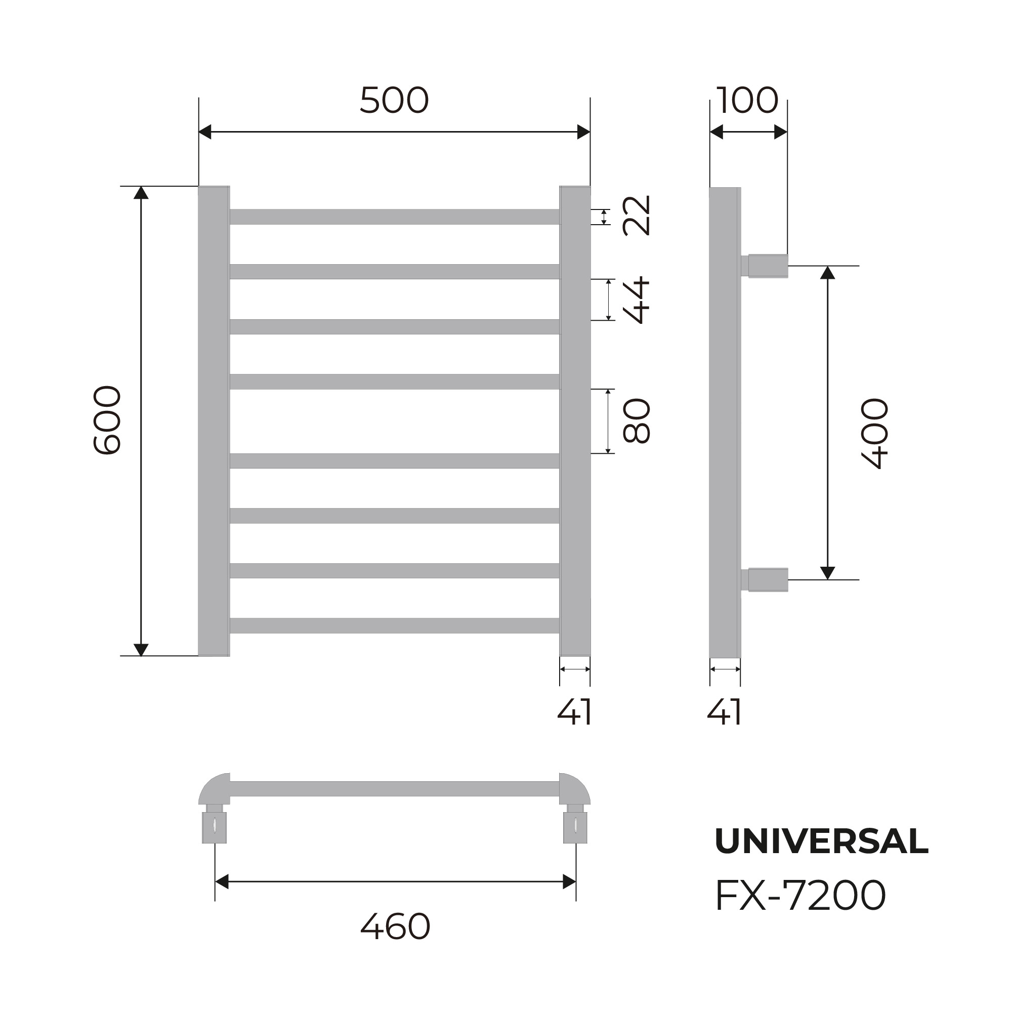 Полотенцесушитель электрический Fixsen UNIVERSAL 600х500 графит (FX-7200F) Полотенцесушитель электрический Fixsen UNIVERSAL 600х500 графит (FX-7200F) - фото 6