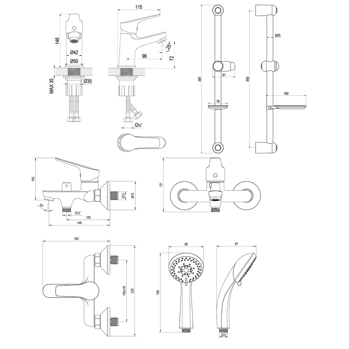 Комплект смесителей Rossinka "3 в 1" (SET35-84) - фото 2