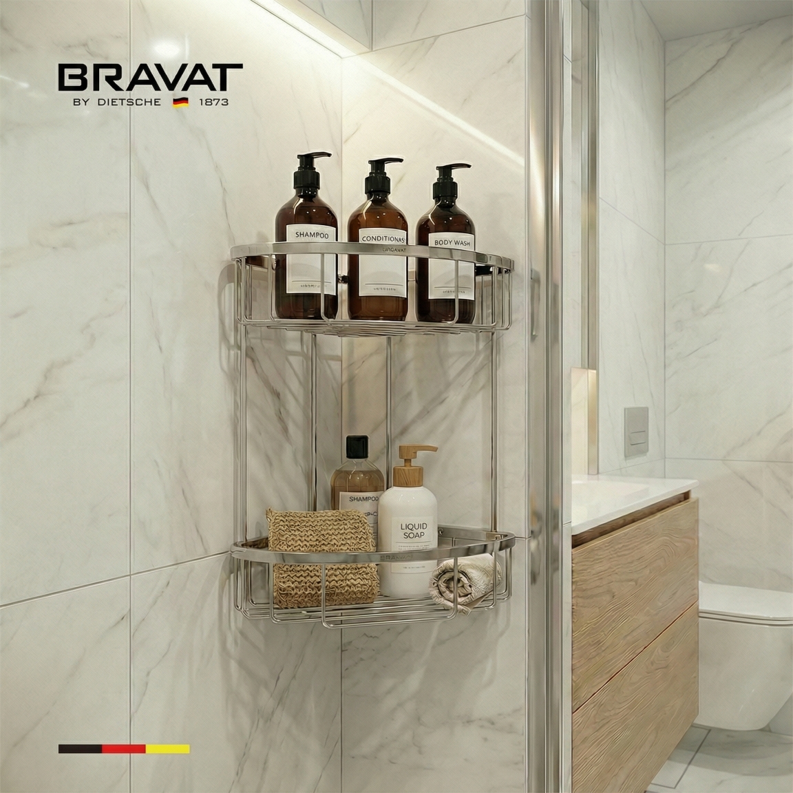Полка двойная для ванной комнаты угловая BRAVAT (D71004CP-SW) - фото 6