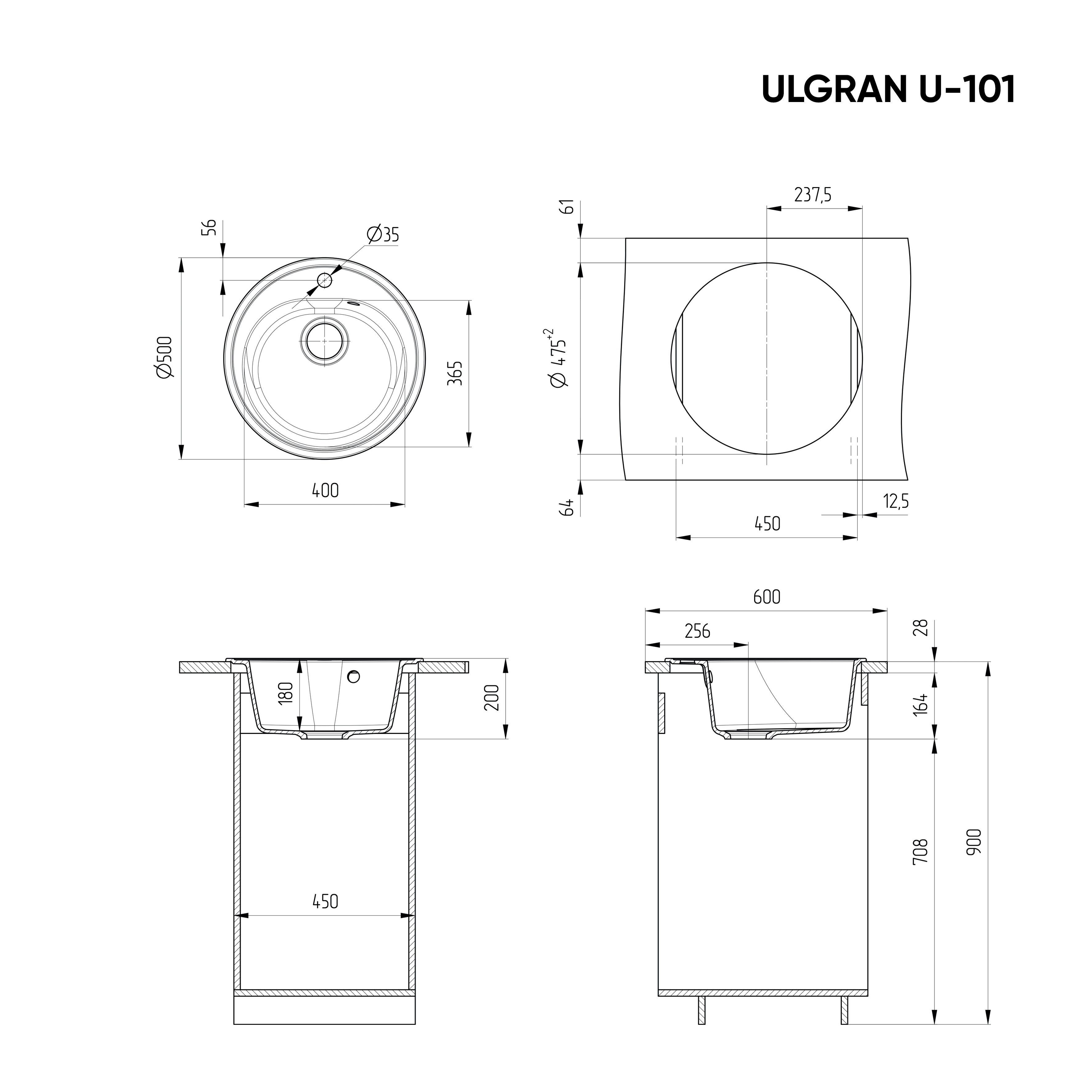Мойка Ulgran Classic черный (U-101-308) Мойка Ulgran Classic черный (U-101-308) - фото 5