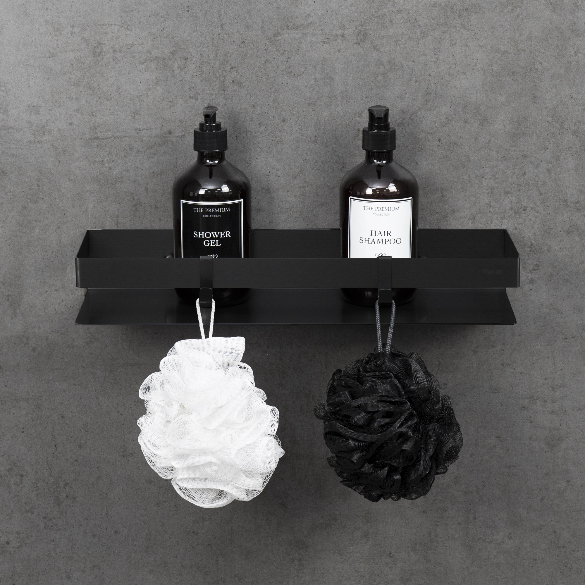 Полка для душа прямая Lemark SHELF LINE 400 мм из нерж. стали с крючками, черный (9772053) - фото 5