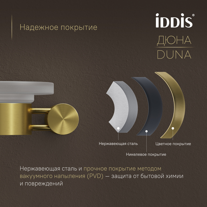 Мыльница IDDIS Дюна (Duna) матовое стекло, нержавеющая сталь, золото матовое (DUNMGG0i42) - фото 5