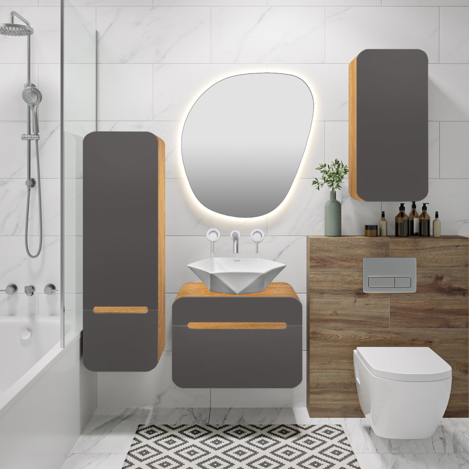 Шкаф-колонна Runo Ницца 35 дуб натуральный графит правый (00-00002129) - фото 2