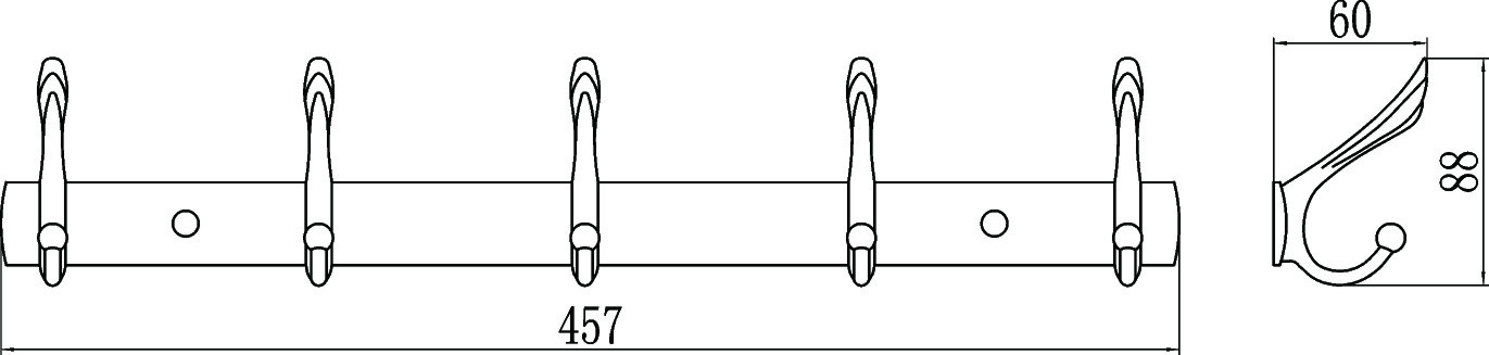 Планка с крючками (5 крючков) Savol (S-00115B) - фото 2