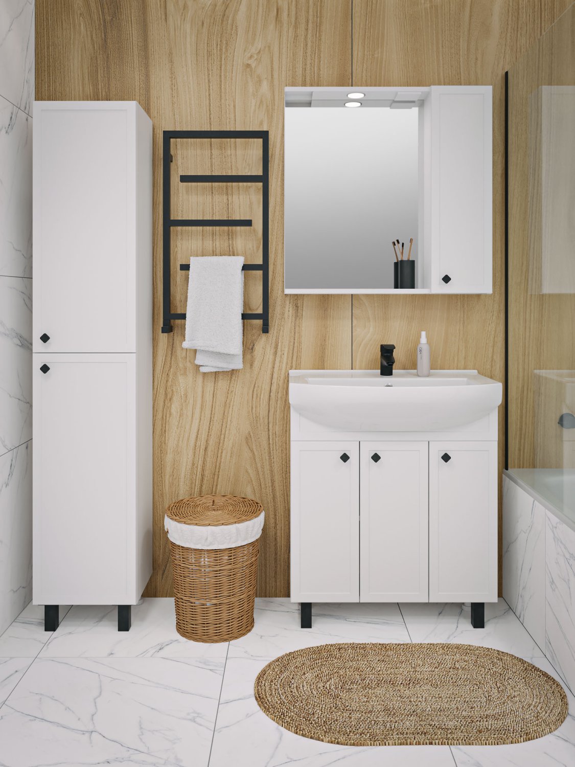 Пенал Runo белый правый Римини (00-00001253) - фото 2