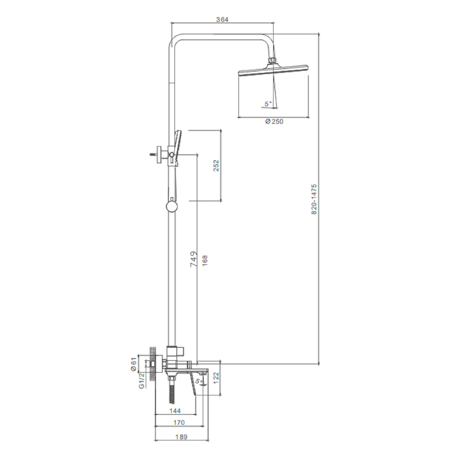 Душевая система Splenka для ванны и душа поворотный излив 17 см, черный (S04.24.06) - фото 2
