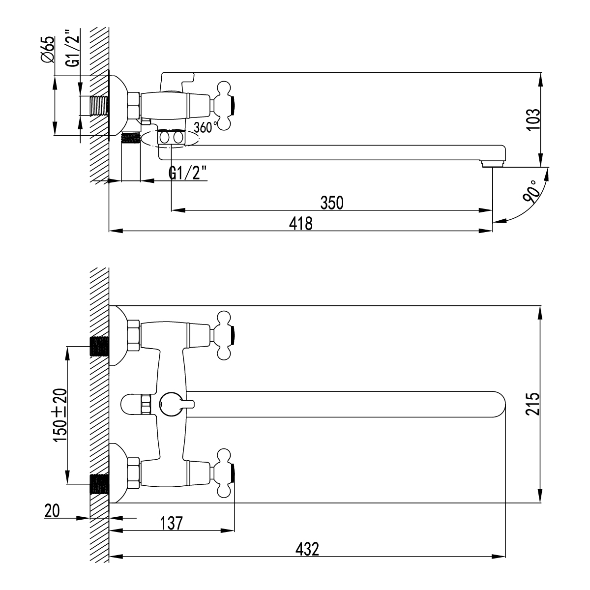 Смеситель для ванны Lemark Standard (LM2112C) - фото 2