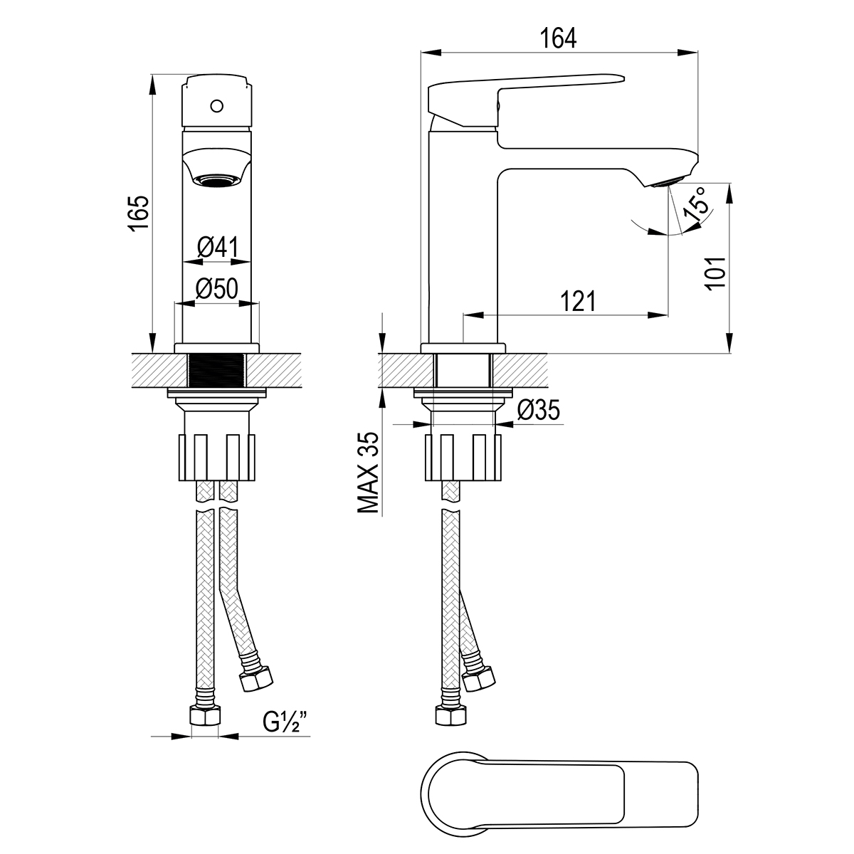 Смеситель DECOROOM DR28 для умывальника монолитный (DR28011) - фото 2