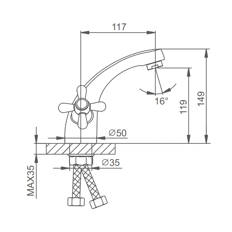 Смеситель Splenka для раковины вентильный монолитный, хром (S80.10) - фото 2
