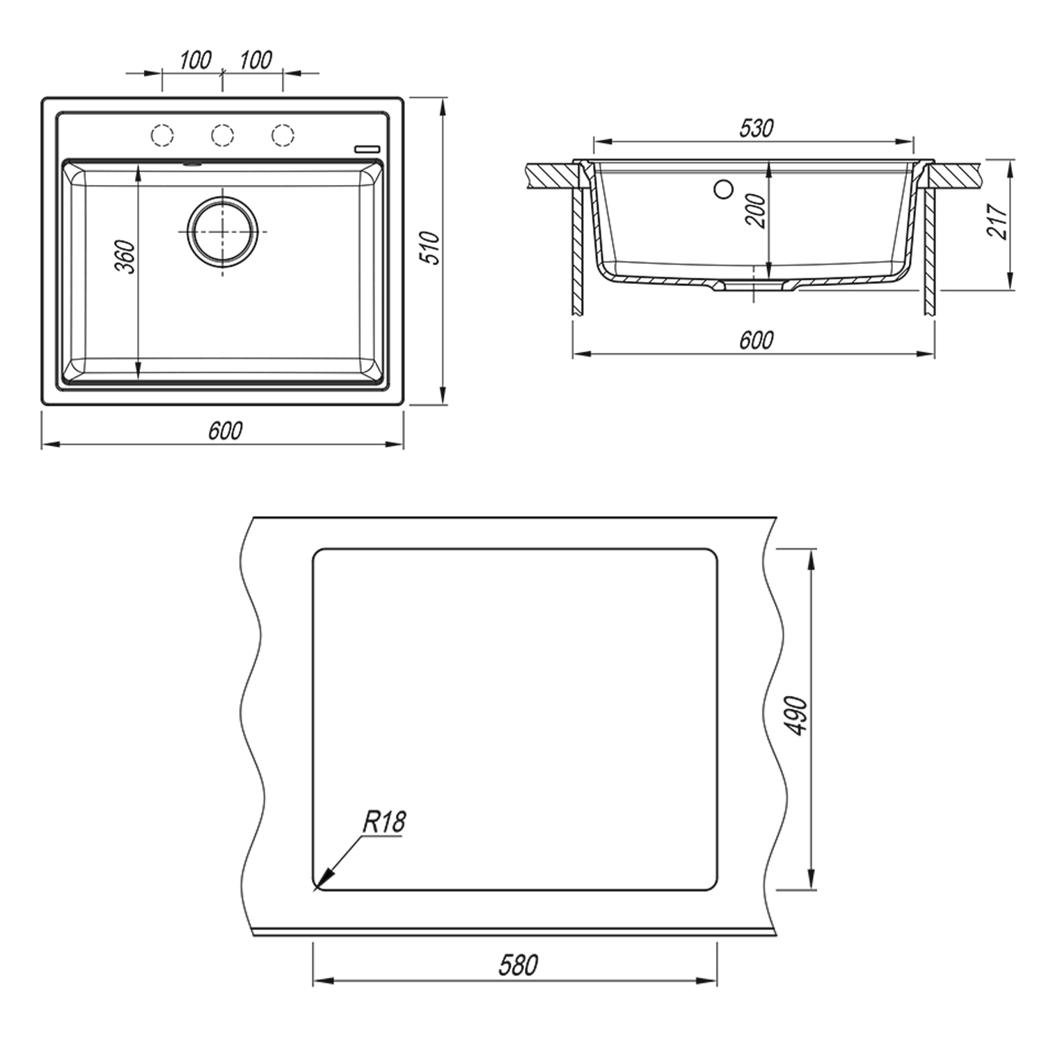 Мойка Florentina "Липси" 600, нуар (20.120.D0600.208) - фото 3