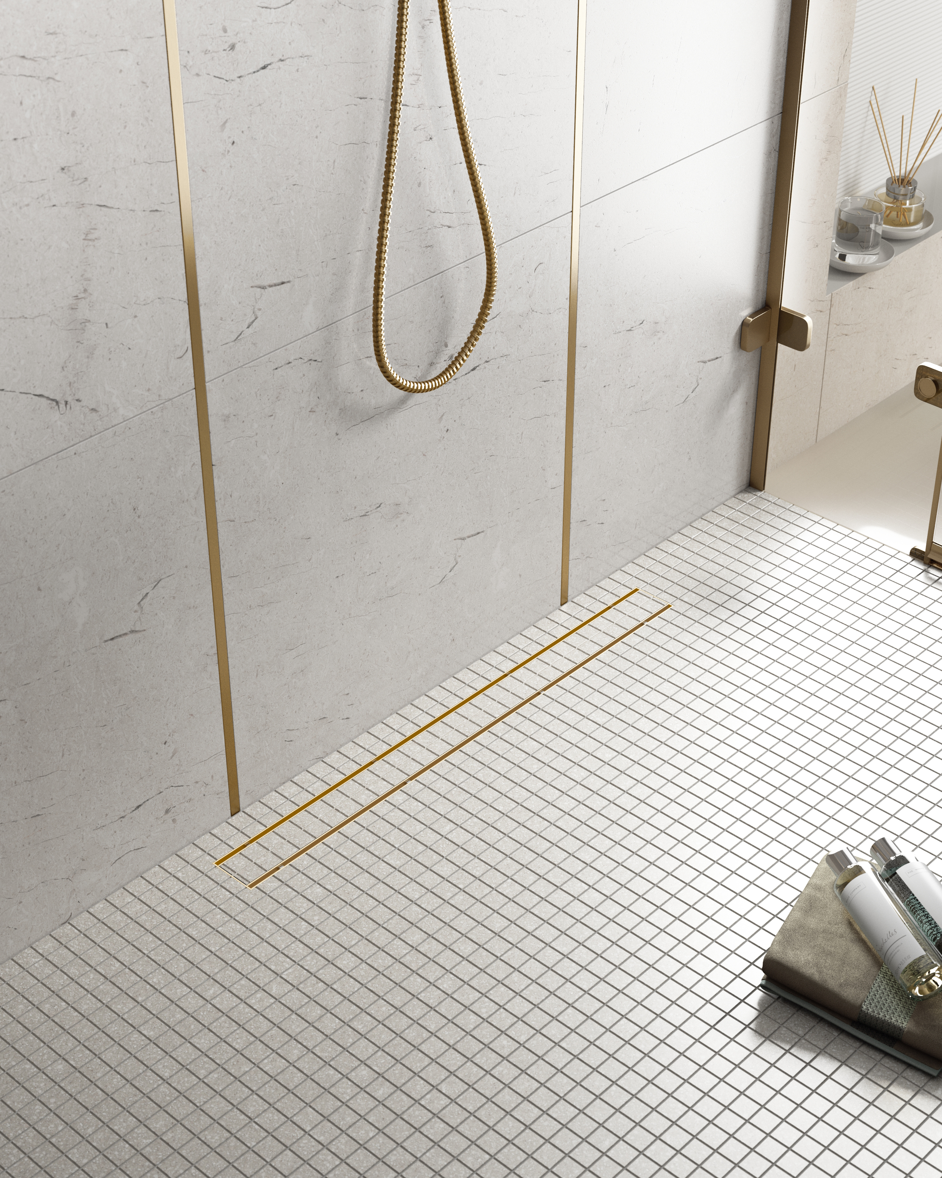 Душевой лоток TIMO Drain System 1000 с двусторонней панелью "plate" под плитку, Золото матовое (DS230210/17) Душевой лоток TIMO Drain System 1000 с двусторонней панелью "plate" под плитку, Золото матовое (DS230210/17) - фото 2