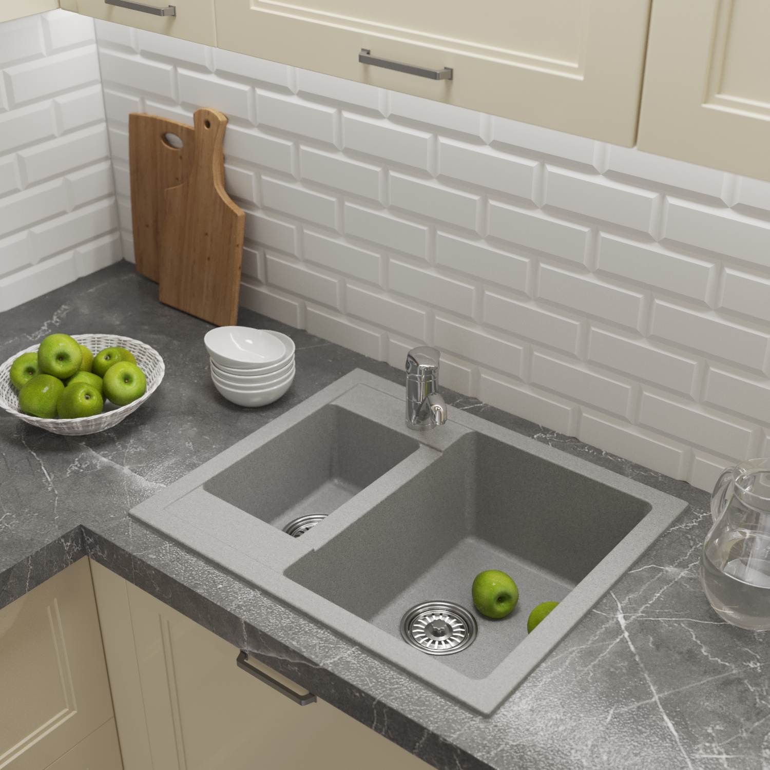 Мойка MIXLINE ML-GM21 двухчашевая, серая (310), 600*500*190мм (552014) - фото 4