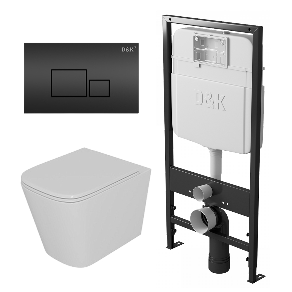 Комплект DK Унитаз подвесной безободковый DT1516016 белый+Инсталляция DI8055119 + Клавиша смыва DB1519025 черный (DS1511607) - фото 1