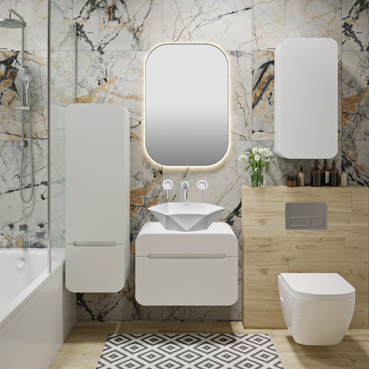 Шкаф-колонна Runo Ницца 35 белый правый (00-00002128) - фото 2