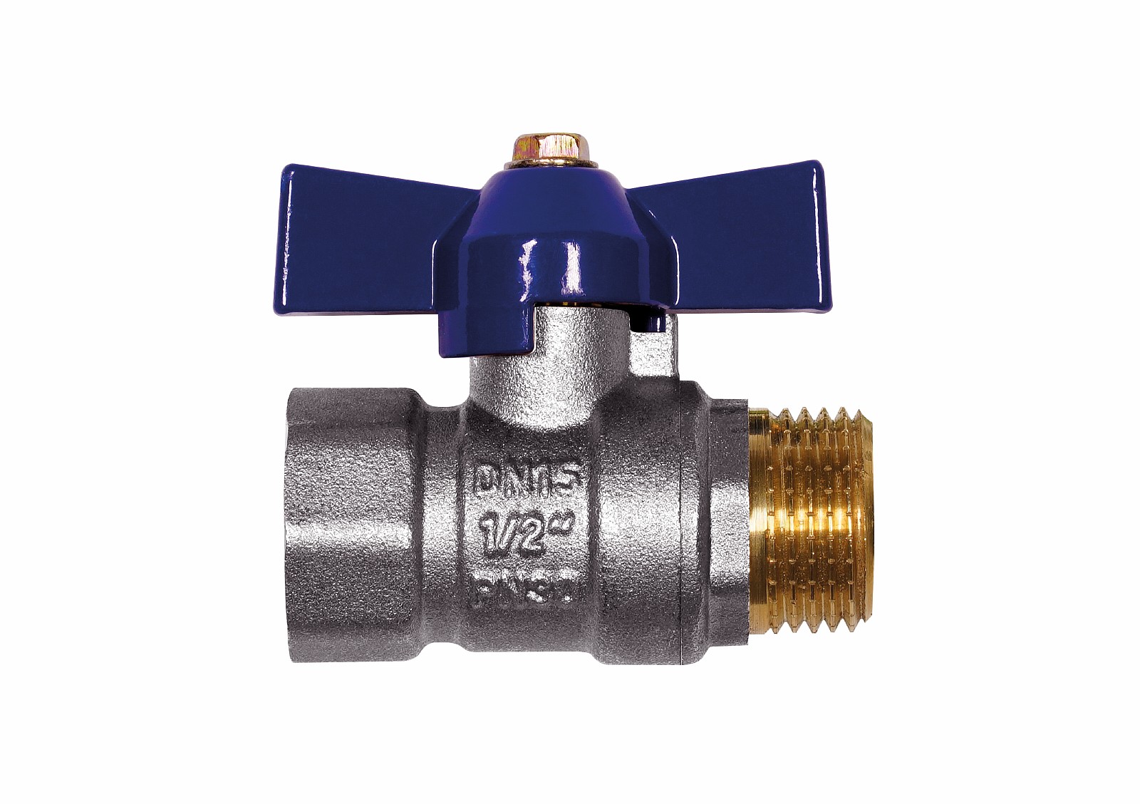 Кран шаровой RM-L Nickel 1/2 ВР-НР муфтовый никелированный бабочка Ду15 Ру30 (НК 11Б27п1)