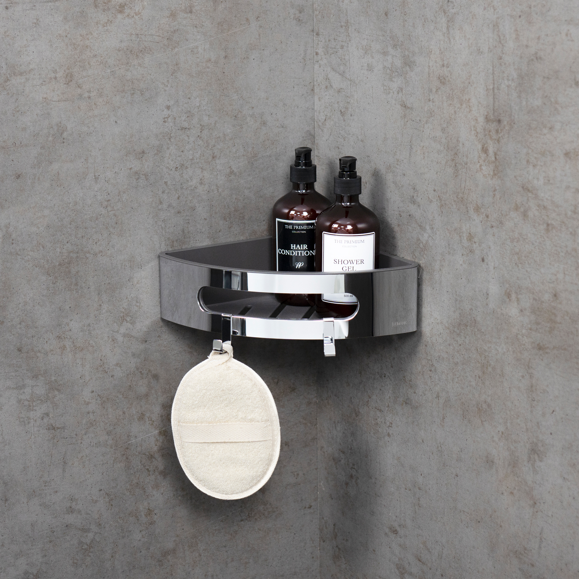 Полка для душа угловая Lemark SHELF LINE из нерж. стали с крючками, хром/вставка-пластик графит (9771046) Полка для душа угловая Lemark SHELF LINE из нерж. стали с крючками, хром/вставка-пластик графит (9771046) - фото 4