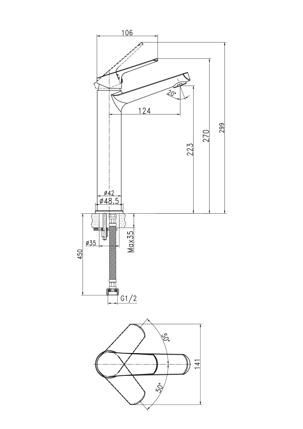 Смеситель для раковины высокий Cersanit FLAVIS однорычажный (63038) - фото 3