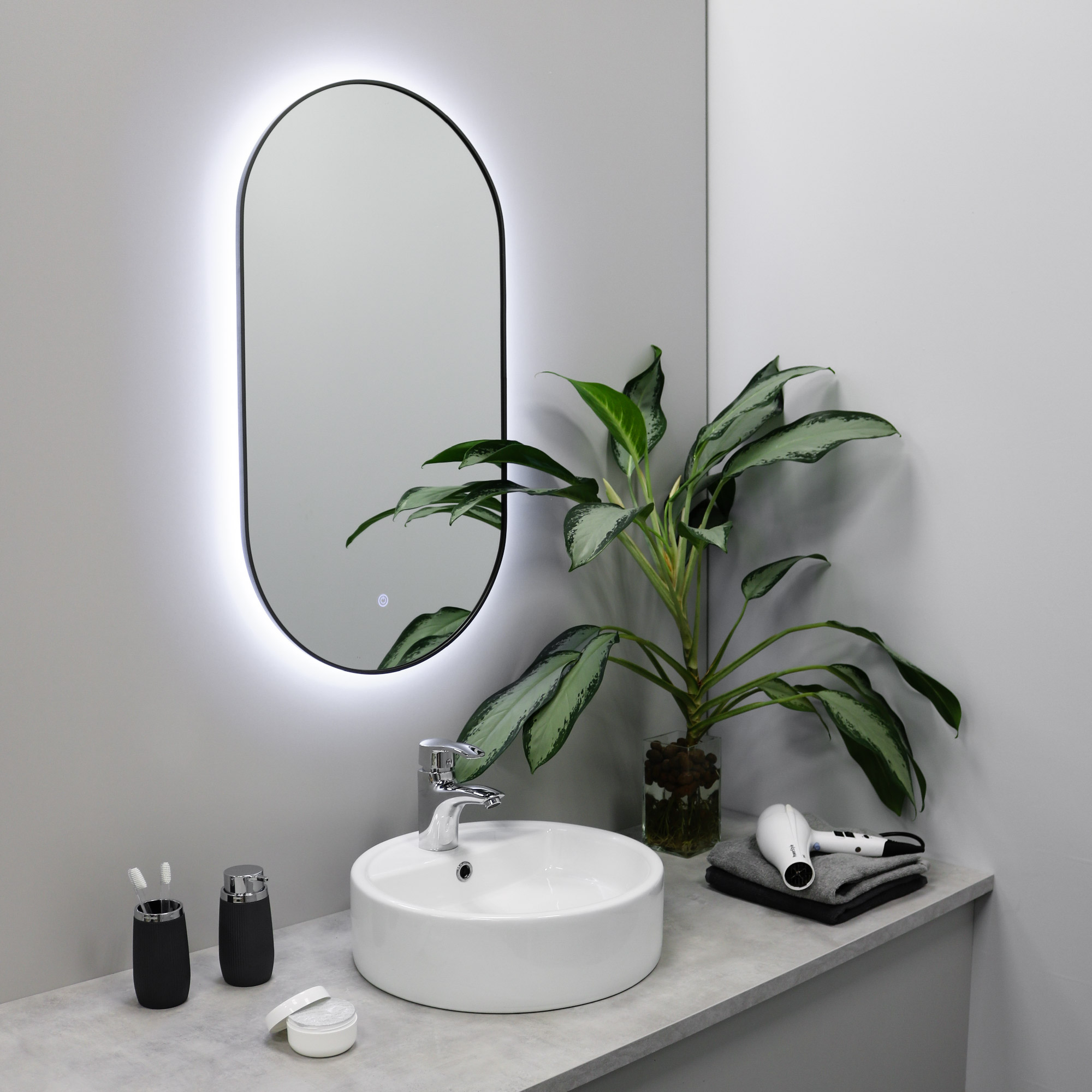 Зеркало FIXSEN с подсветкой LED овальное 40х80 см графит (FX-3080F) - фото 1