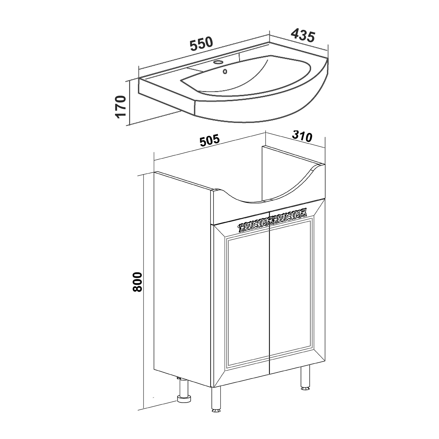 Тумба Runo Монро 55 под умывальник УТ000000175 (Элеганс 55) (00-00000457) - фото 4
