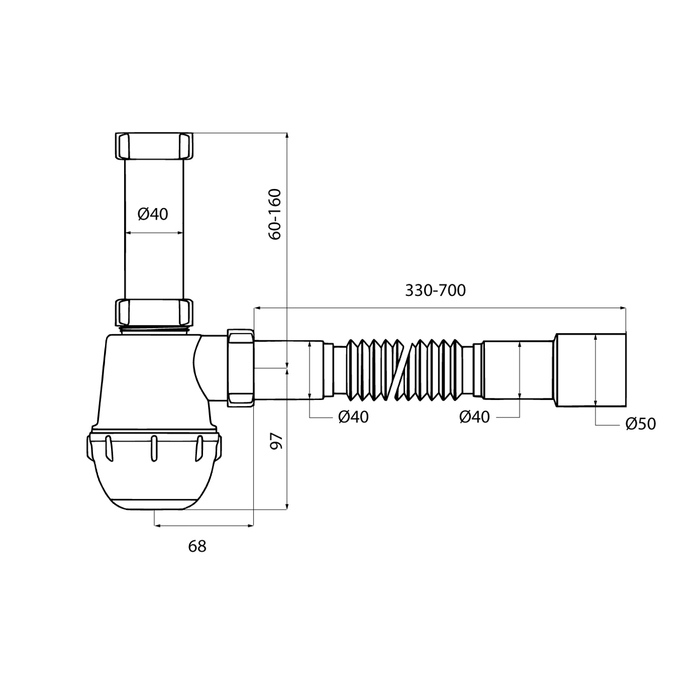 Сифон бутылочный IDDIS Optima Home 1.1/2x40мм, с гофротрубой 40/50мм (900A0G0010VD) - фото 2
