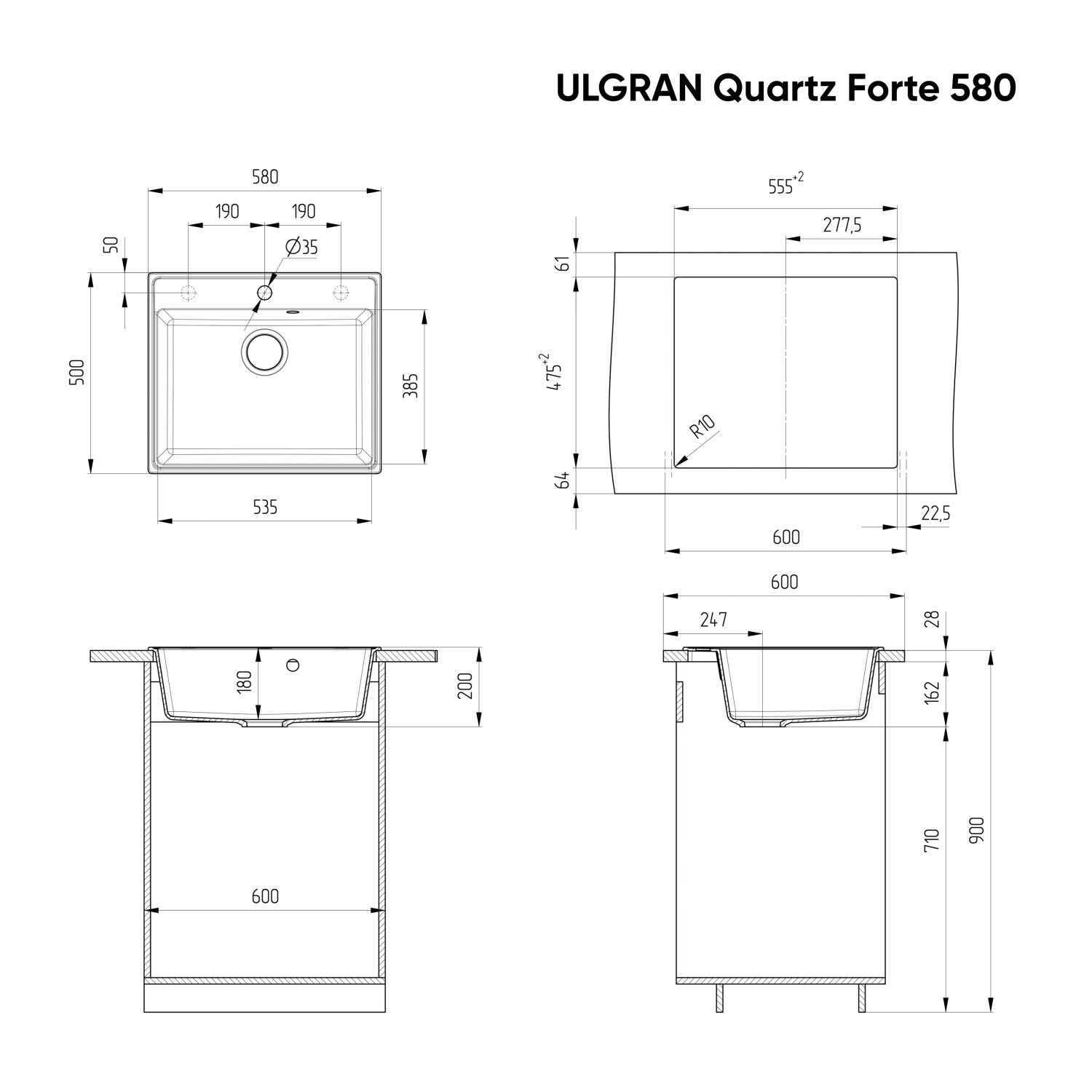 Мойка ULGRAN Quartz космос (Forte 580-08) - фото 3