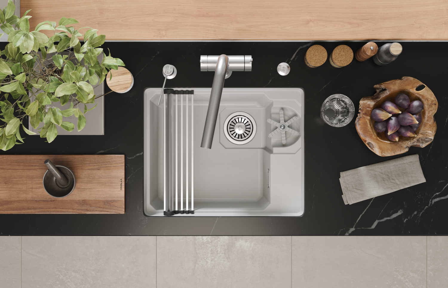 Кухонная мойка GRANULA KITCHEN SPACE RINZER кварц (5505RU, АРКТИК) - фото 6