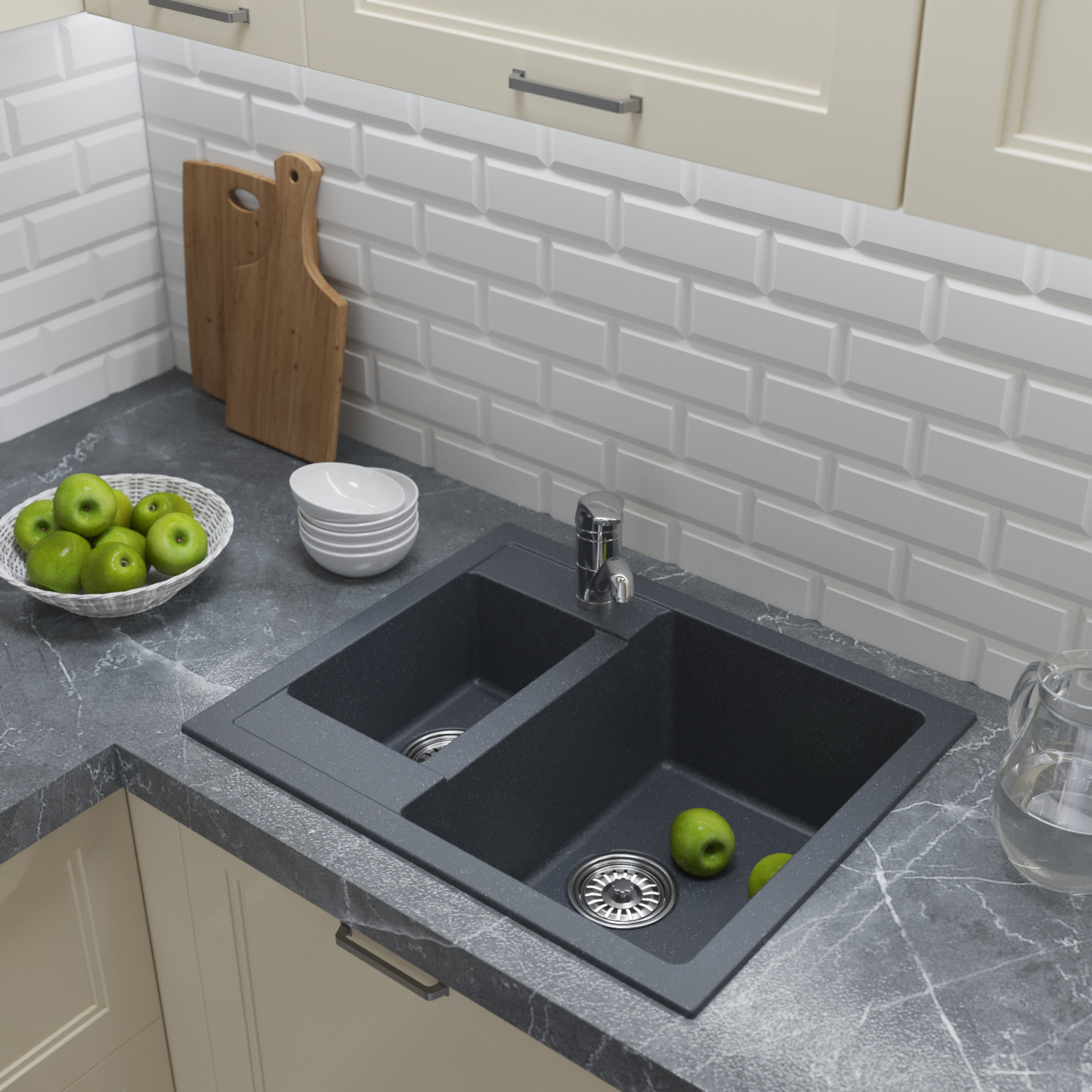 Мойка MIXLINE ML-GM21 двухчашевая  антрацит (343) 600*500*190мм NEW (552019) - фото 4