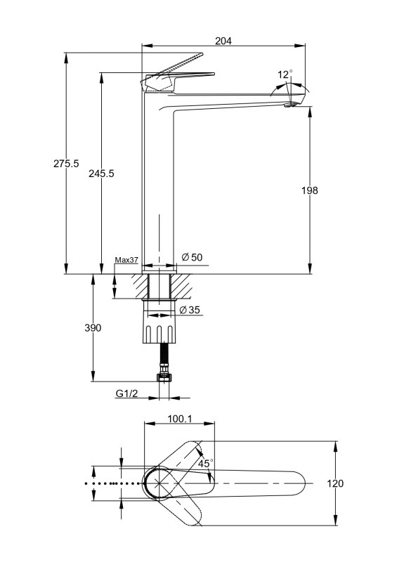 Смеситель для раковины CERSANIT LARA высокий однорычажный черный (68154) - фото 9