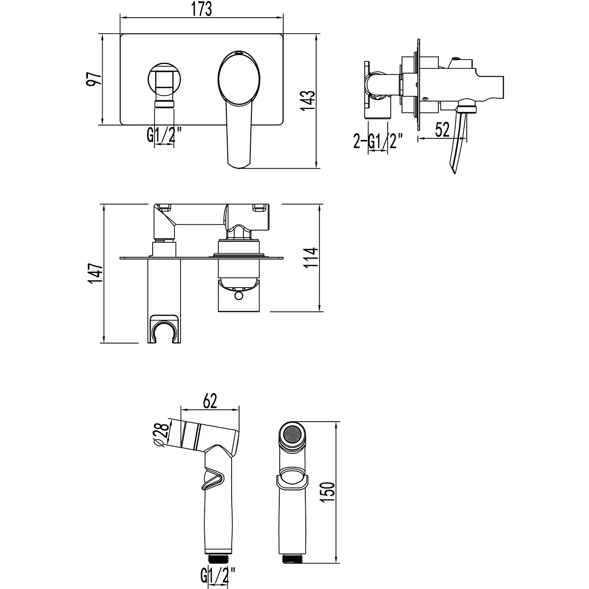 Смеситель Lemark Atlantiss с гигиеническим душем встраиваемый (LM3259C) - фото 3