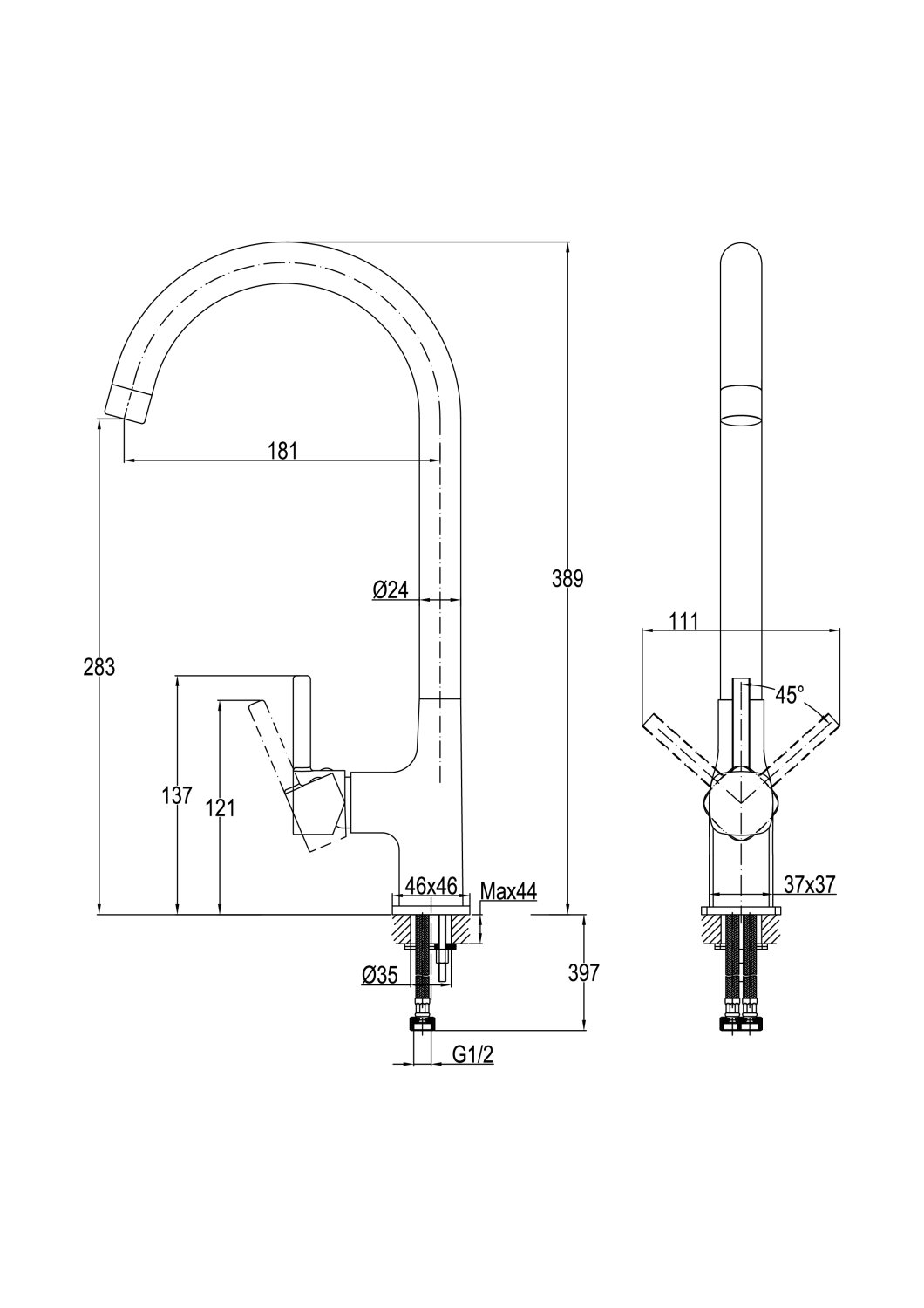 Смеситель для кухни Cersanit ELIO однорычажный сатин (68260) - фото 3