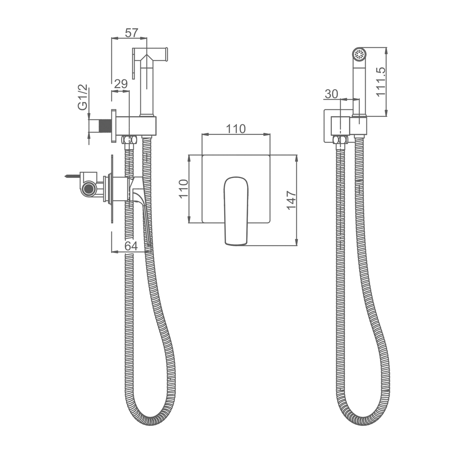 Смеситель Splenka с гигиеническим душем встраиваемый графит (S30.53.09) - фото 2