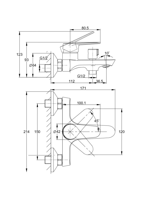 Смеситель для ванны CERSANIT LARA (с поворотным дивертором) однорычажный черный (68156) - фото 9