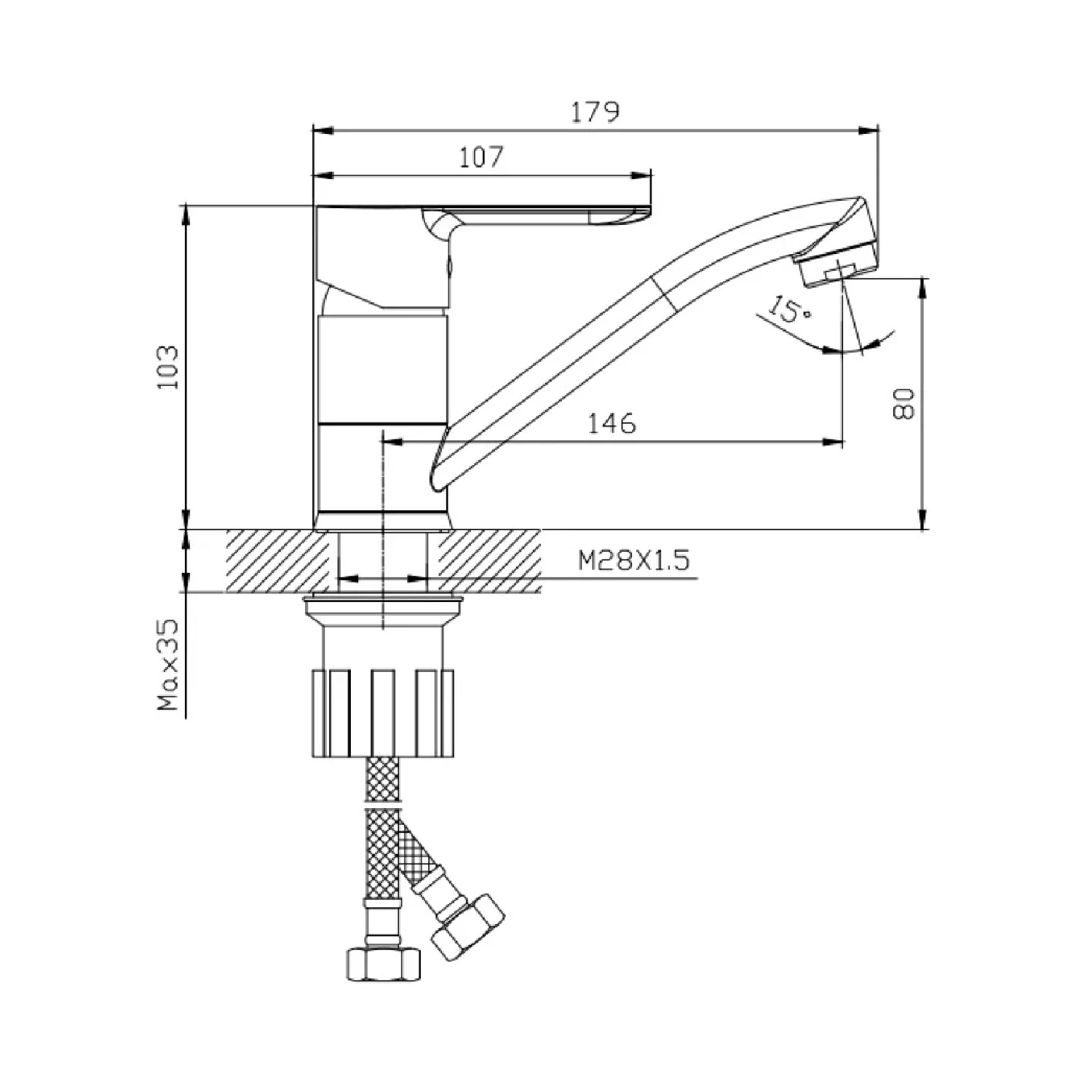 Смеситель Splenka для кухни/раковины низкий поворотный излив, хром (S06.45) - фото 2