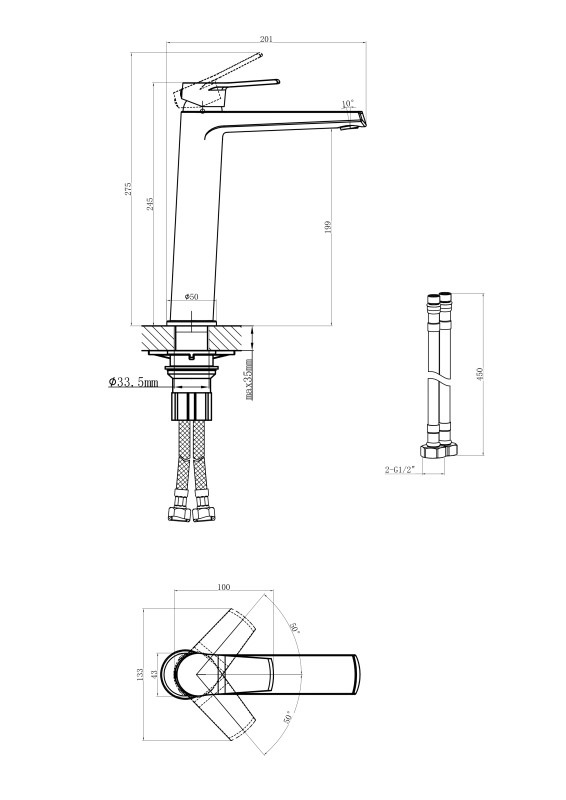 Смеситель для раковины CERSANIT CITY высокий однорычажный черный (68397) - фото 8