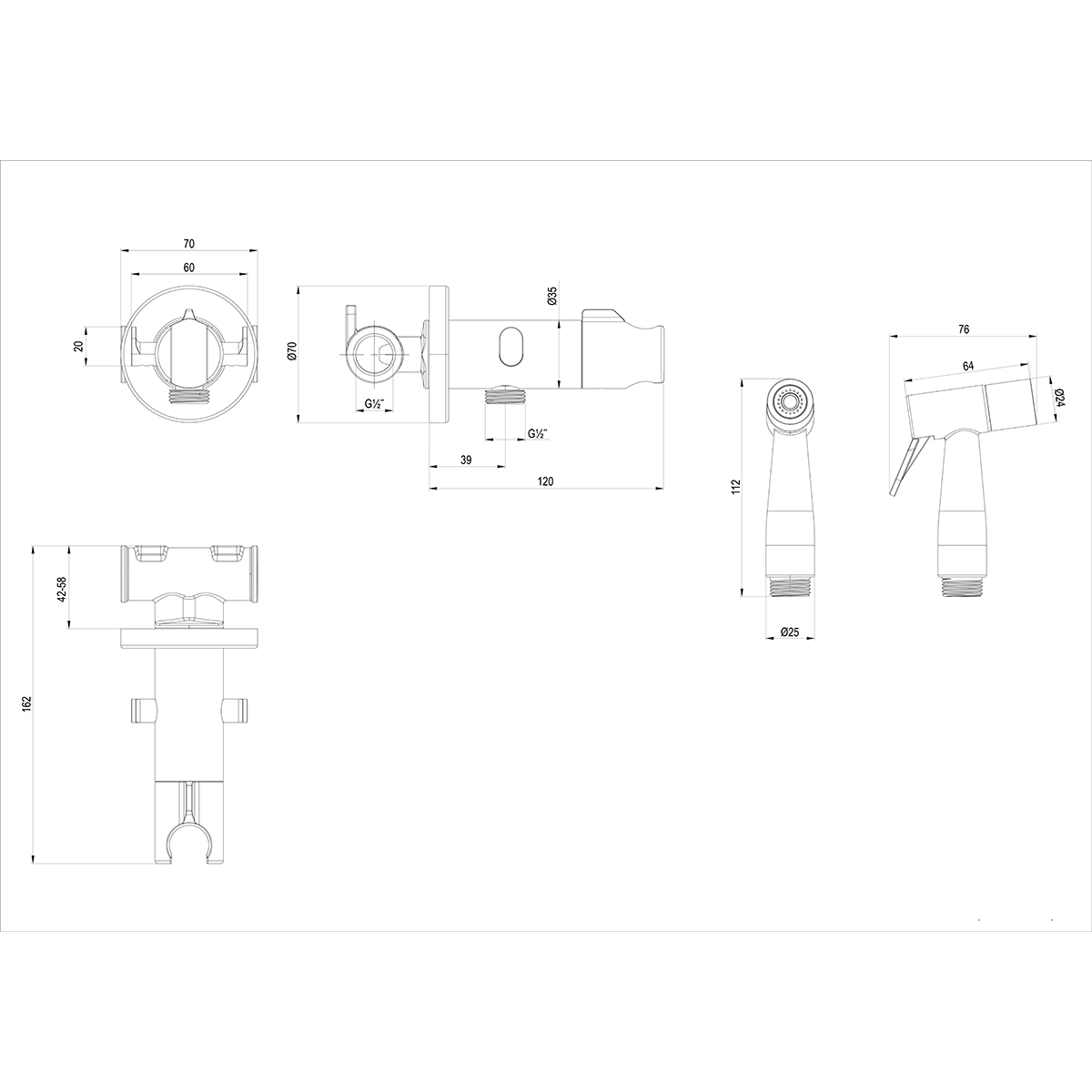 Смеситель DECOROOM DR25 с гигиеническим душем, встраиваемый (DR25062) - фото 2