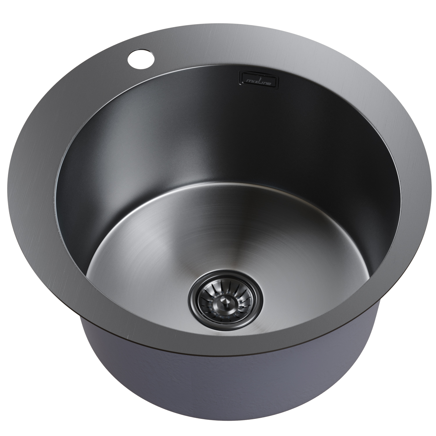 Мойка MIXLINE PRO настол.монтаж D50 (3,0) вып 3 1/2 круглая 20см с сифоном (черный графит) (554770)