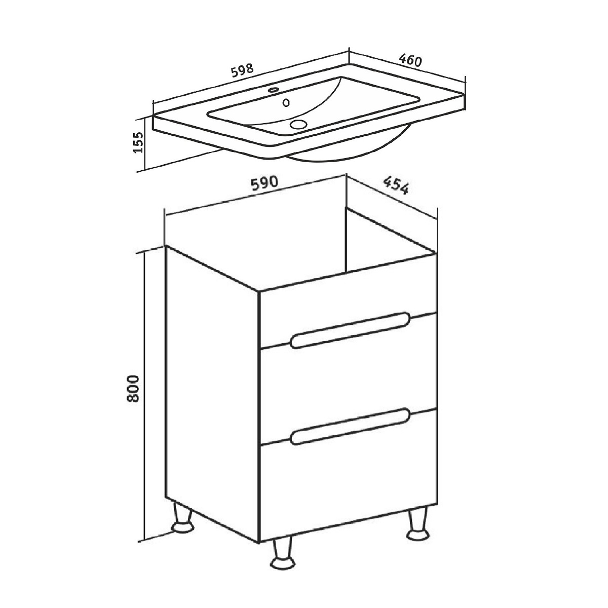 Тумба Runo Парма 60 напольная 2 ящика под умывальник УТ000001837 (Omega 60) (00000001139) - фото 4