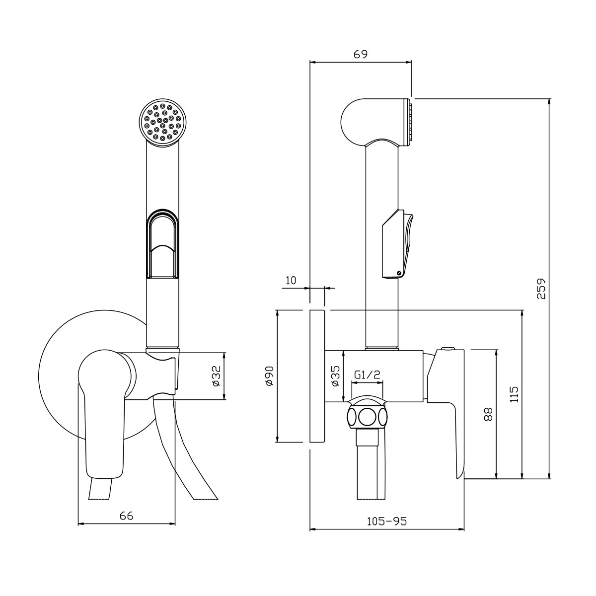 Смеситель с гигиеническим душем Rossinka W встраиваемый хром/белый (W25-51) - фото 2