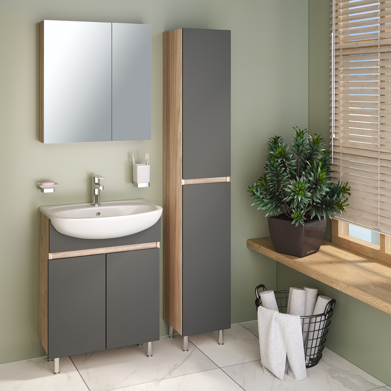 Зеркальный шкаф Runo графит Лада 60 (00-00001161) - фото 3