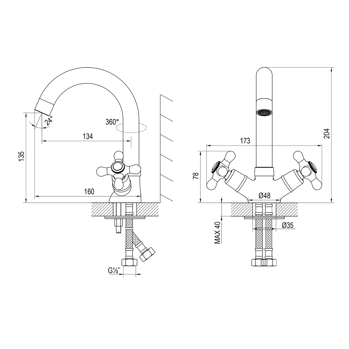 Смеситель Rossinka для раковины с поворотным изливом (H02-64) - фото 2