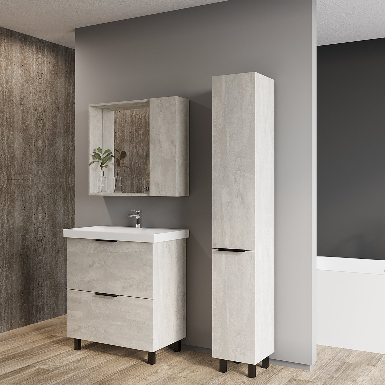 Тумба VIANT "Берлин" 2 ящика цемент 444х570х820 под раковину .S-UM-MOD60/1 (MODUO 60) (VBER60MDC-T2Y) - фото 2